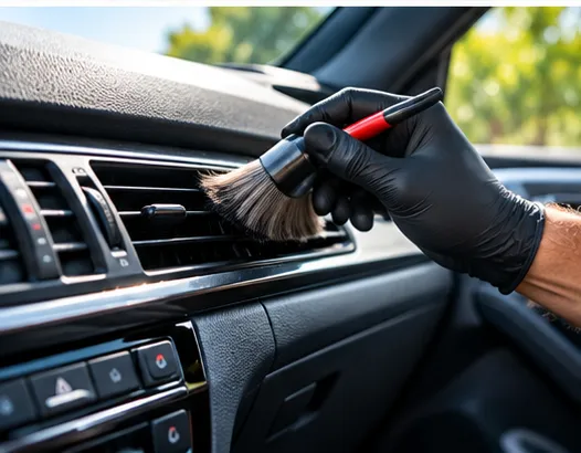 Nettoyage des aérateurs du tableau de bord avec une brosse